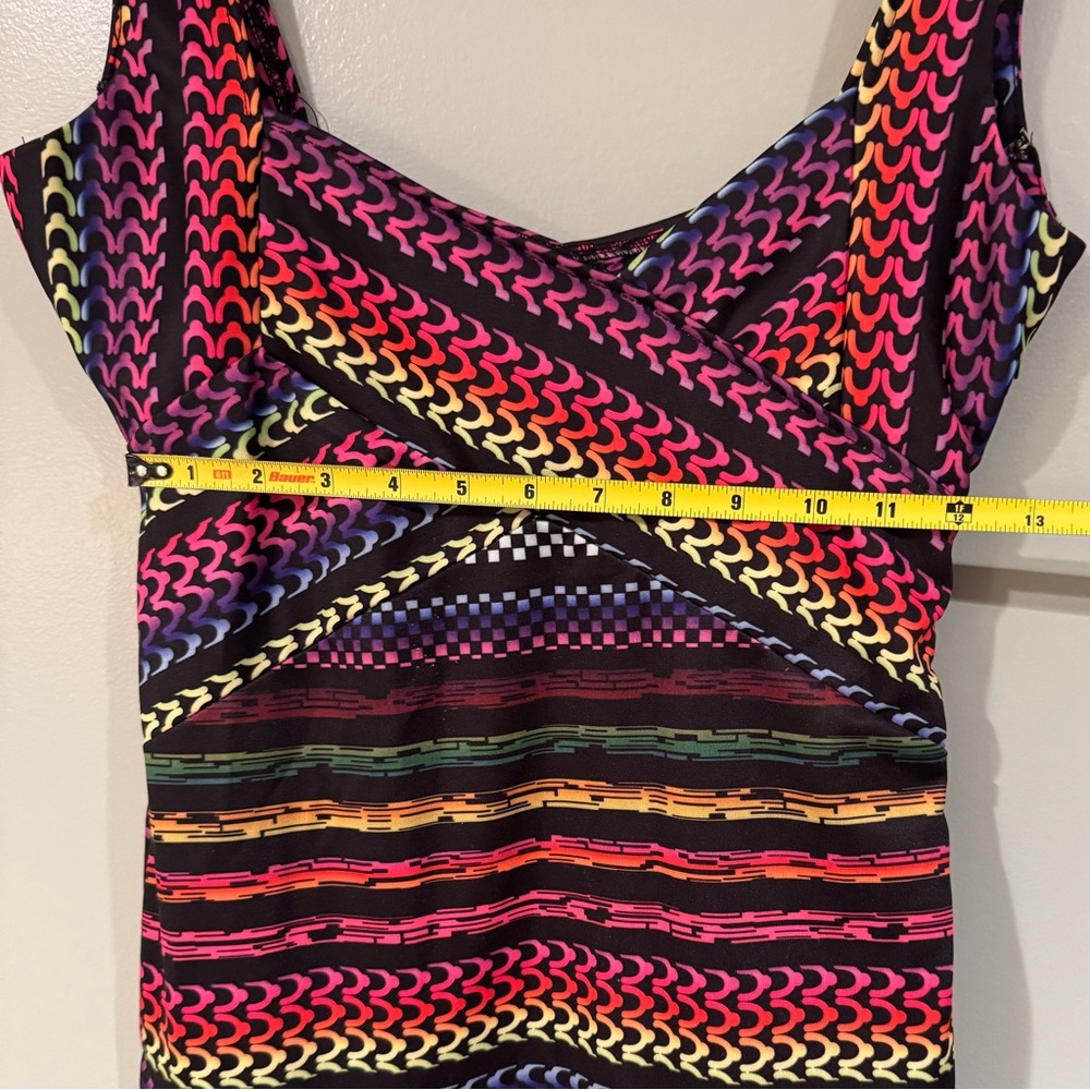 Vintage Y2K Rainbow Geometric Body-con Dress Hippie Fest Women S Club Sexy 90s - Picture 12 of 16